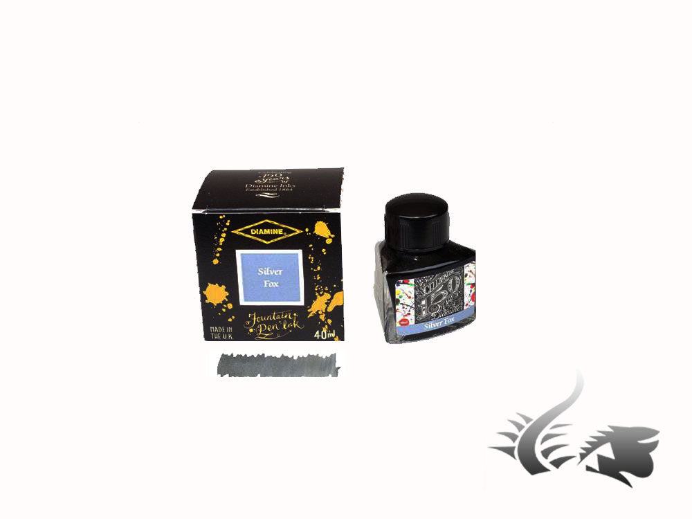 Bouteille d'encre Diamine 1864 Silver Fox, 150e anniversaire, 40 ml, cristal