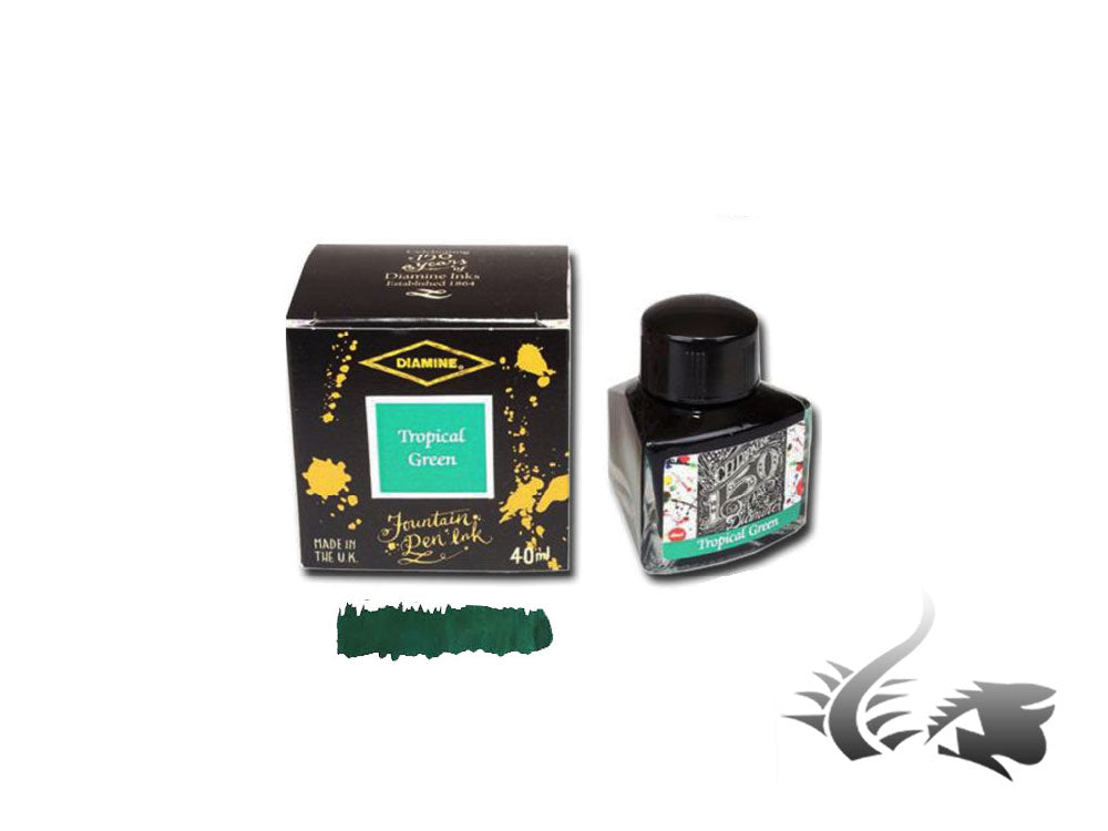 Diamine 1864 Tropical Green, 150th Anniversary Ink Bottle, 40ml, Crystal