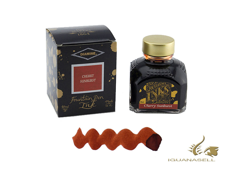 Bouteille d'encre Diamine Cherry Burst, 80 ml, cristal