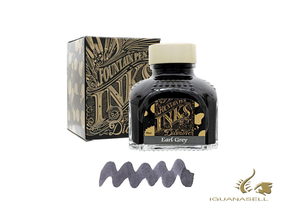 Bouteille d'encre Diamine Earl Grey, 80 ml, cristal