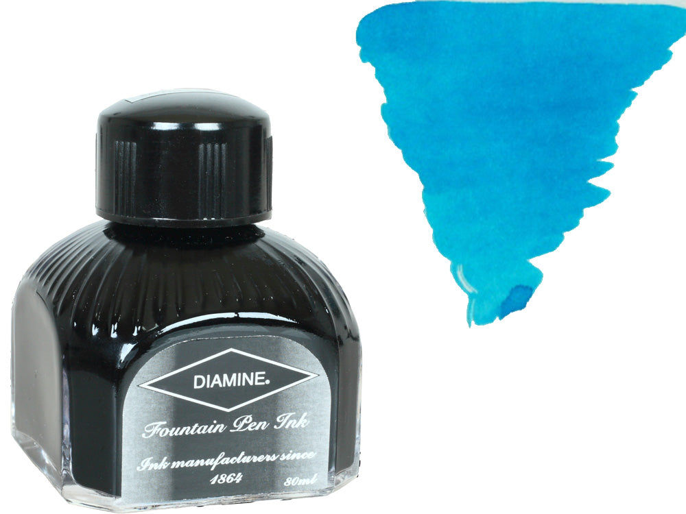 Bouteille d'encre Diamine, 80 ml, bleu aqua, cristal italien