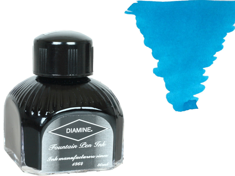 Bouteille d'encre Diamine, 80 ml, Aqua Lagoon, cristal italien