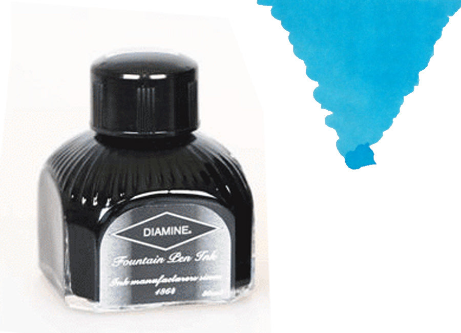 Bouteille d'encre Diamine, 80 ml, Beau Blue, bouteille en cristal italien