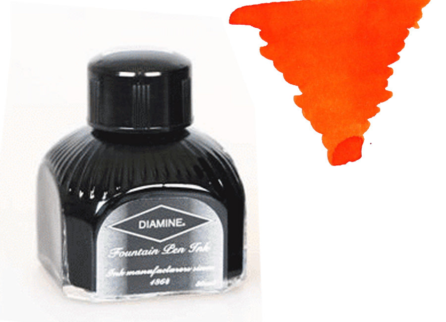 Bouteille d'encre Diamine, 80 ml, Blaze Orange, bouteille en cristal italien