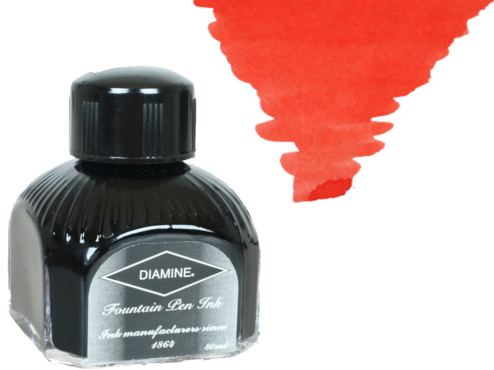 Bouteille d'encre Diamine, 80 ml, rouge brillant, bouteille en cristal italien