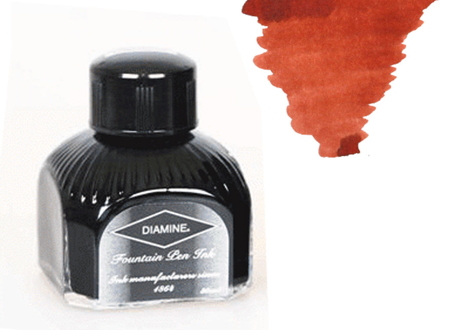 Bouteille d'encre Diamine, 80 ml, Terre de Sienne brûlée, bouteille en cristal d'Italie