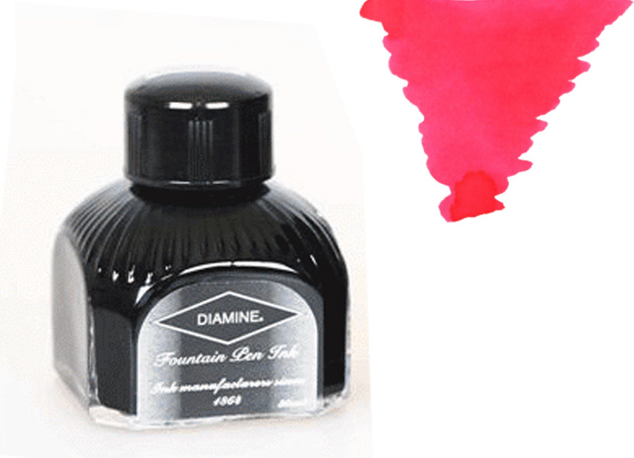 Bouteille d'encre Diamine, 80 ml, cerise, bouteille en cristal italien