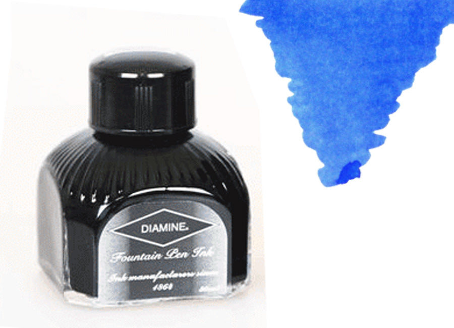 Bouteille d'encre Diamine, 80 ml, bleu de Chine, bouteille en cristal italien