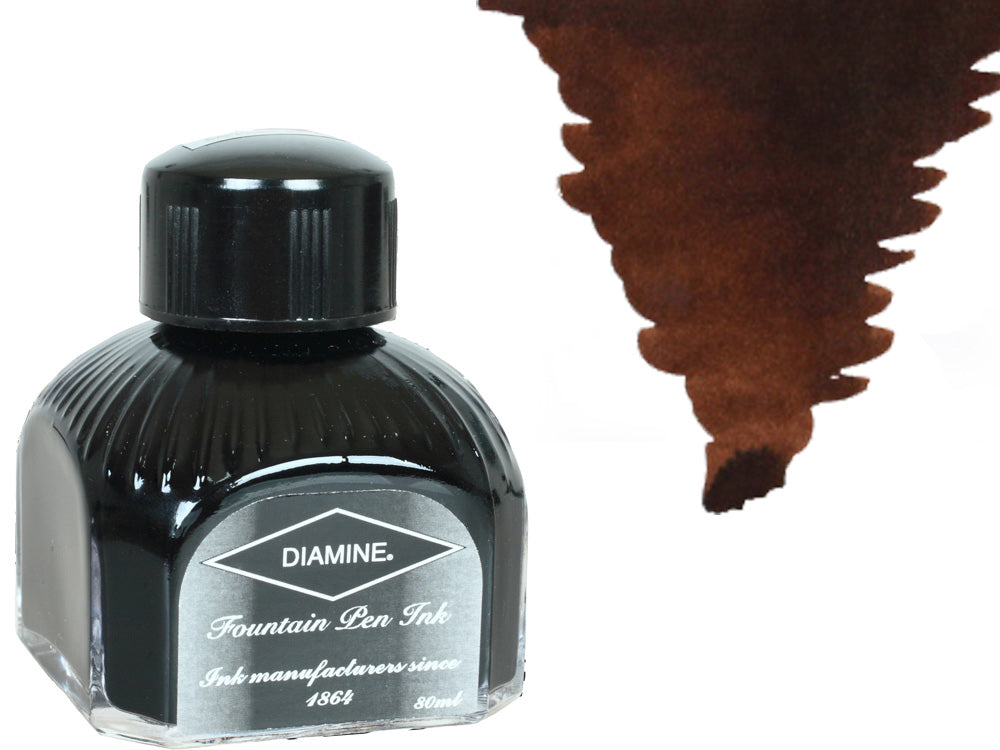 Bouteille d'encre Diamine, 80 ml, marron chocolat, bouteille en cristal italien