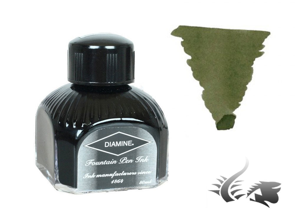 Bouteille d'encre Diamine, 80 ml, vert classique, bouteille en cristal italien