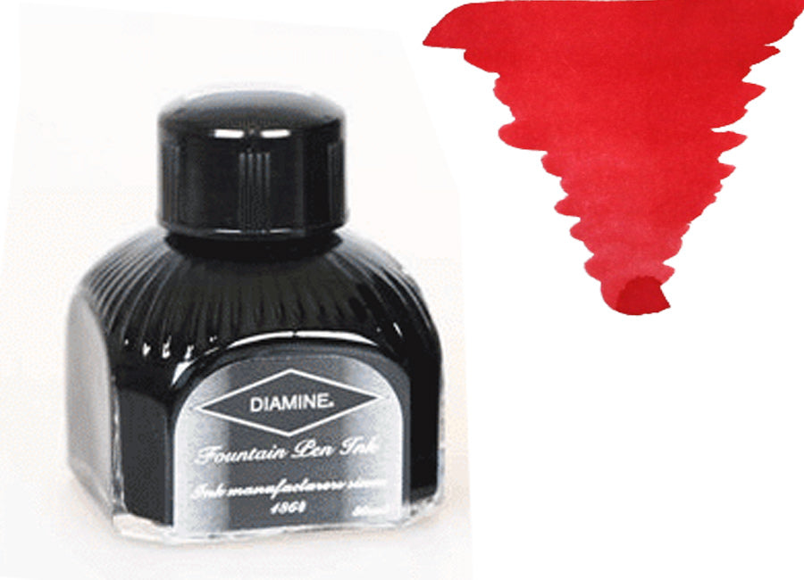 Bouteille d'encre Diamine, 80 ml, rouge classique, bouteille en cristal italien