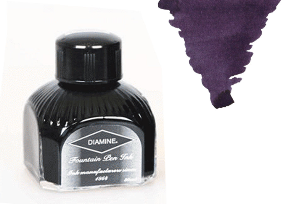 Bouteille d'encre Diamine, 80 ml, prune, bouteille en cristal italien