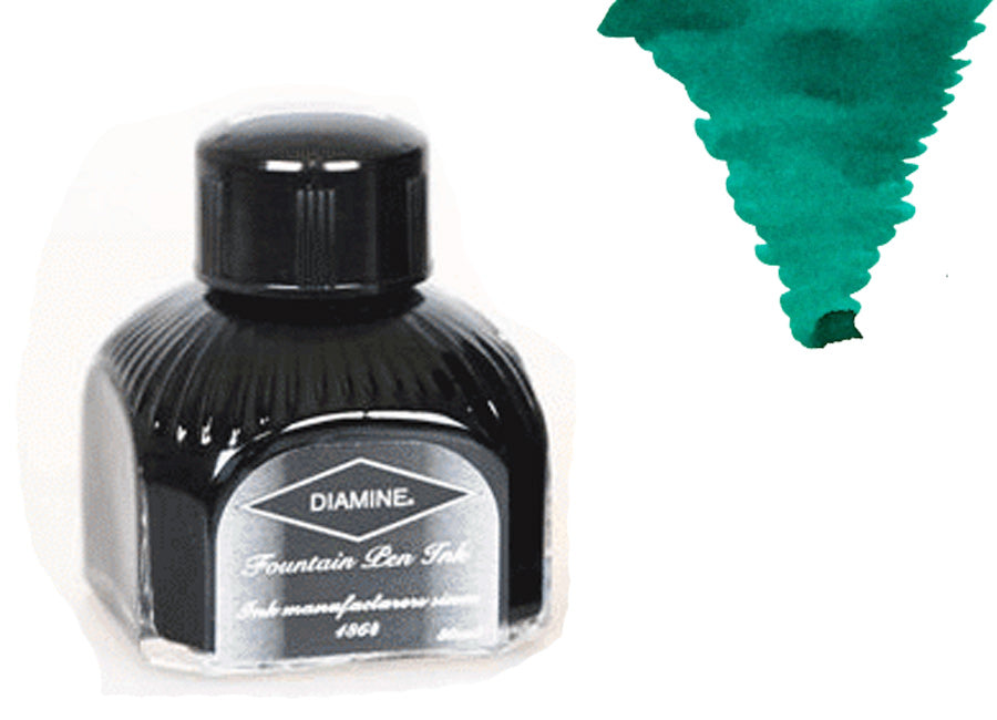 Bouteille d'encre Diamine, 80 ml, vert froid, bouteille en cristal italien