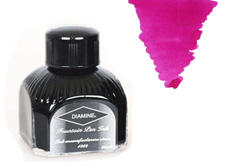 Bouteille d'encre Diamine, 80 ml, magenta foncé, bouteille en cristal italien