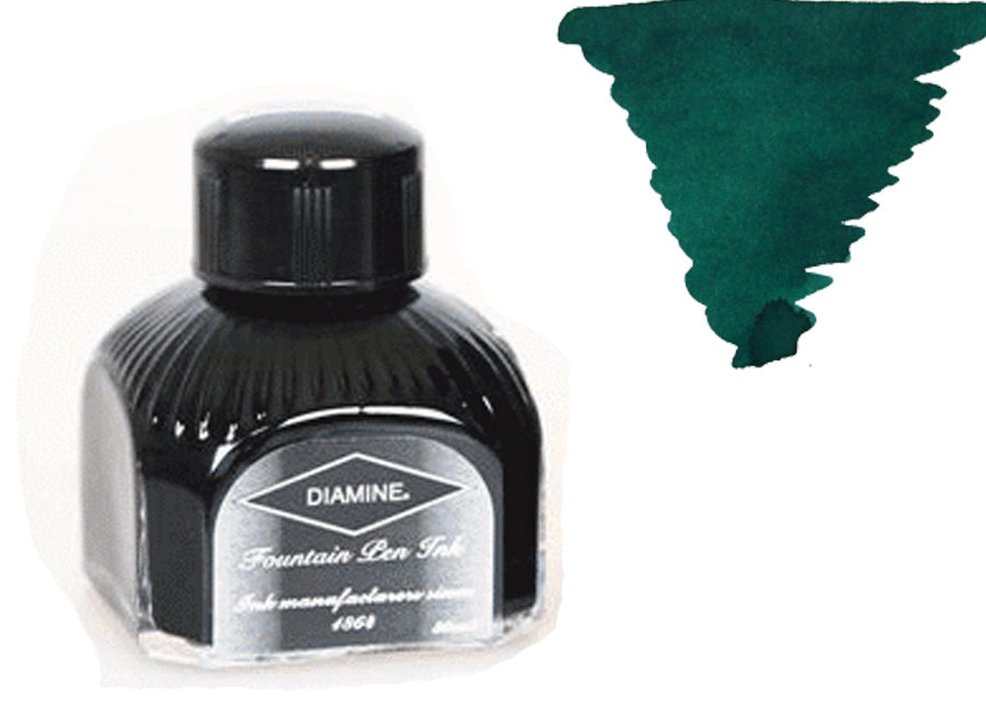 Bouteille d'encre Diamine, 80 ml, Delamere Green, bouteille en cristal italien