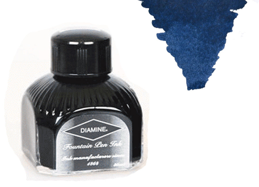 Bouteille d'encre Diamine, 80 ml, denim, bouteille en cristal italien