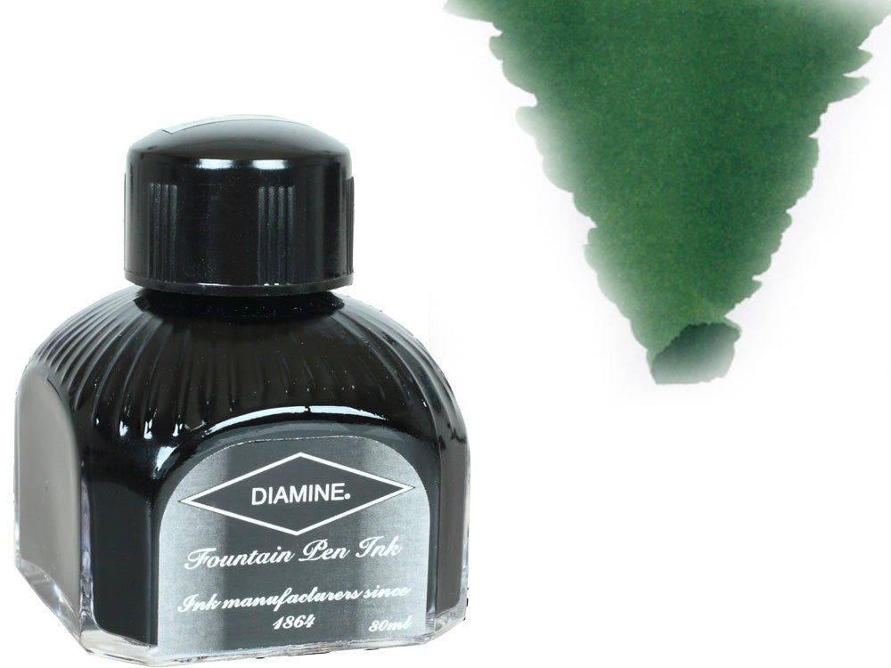 Bouteille d'encre Diamine, 80 ml, émeraude, bouteille en cristal italien