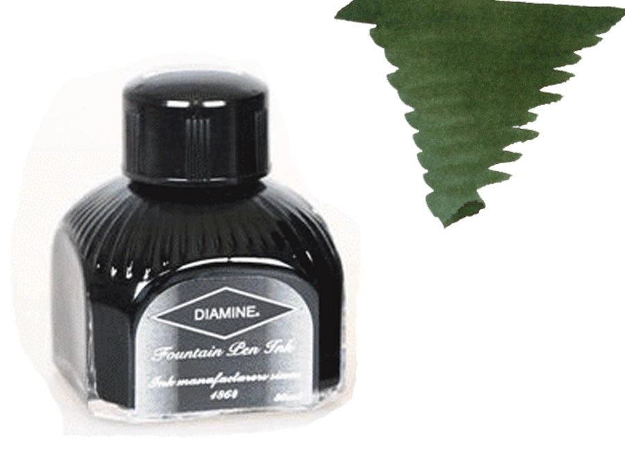 Bouteille d'encre Diamine, 80 ml, Evergreen, bouteille en cristal italien