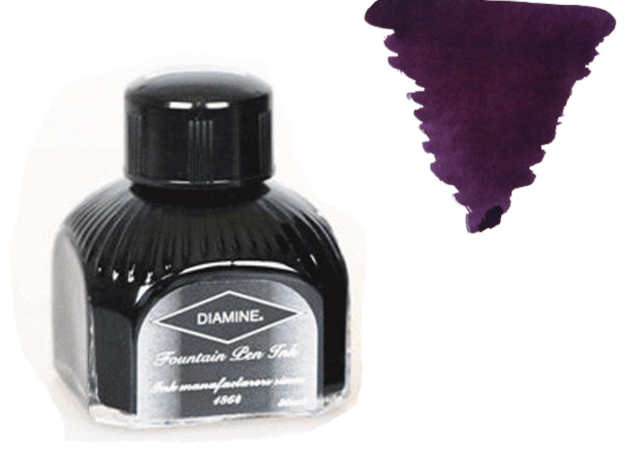 Bouteille d'encre Diamine, 80 ml, raisin, bouteille en cristal italien