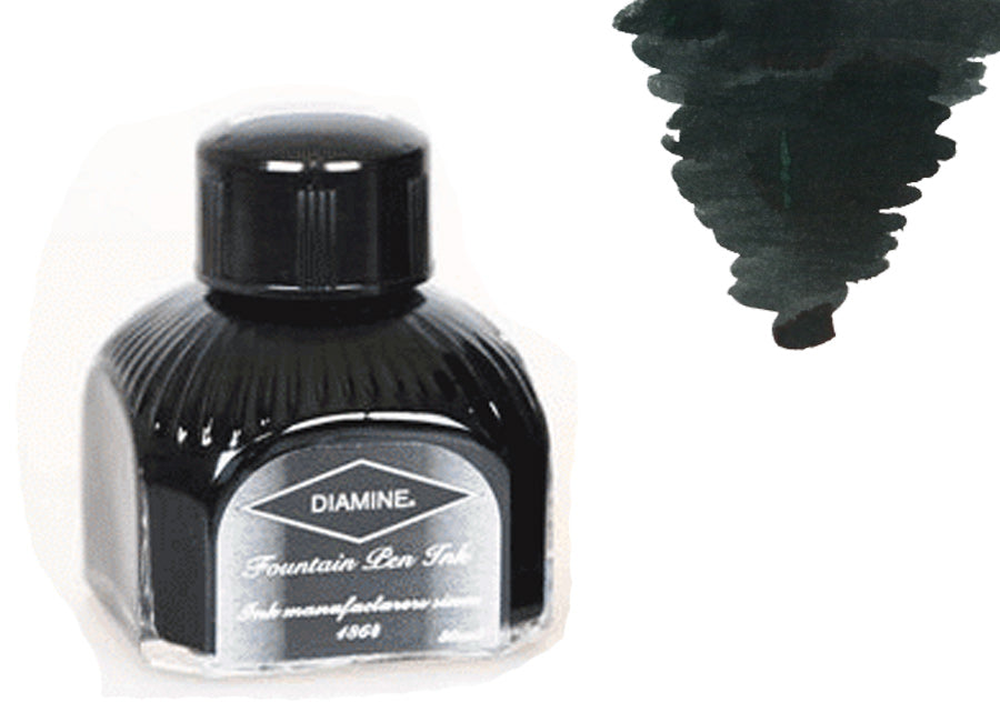 Bouteille d'encre Diamine, 80 ml, graphite, bouteille en cristal italien