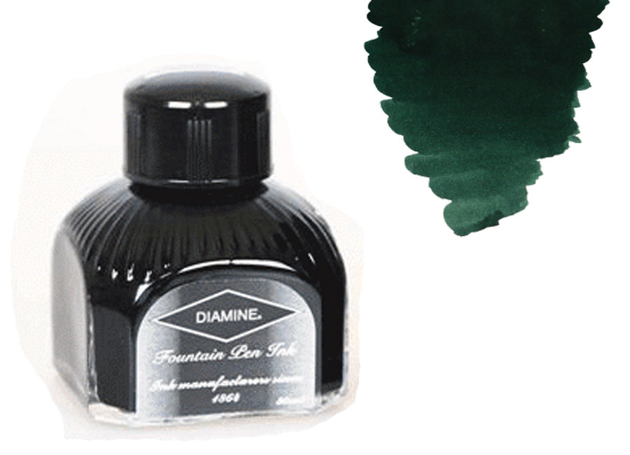 Bouteille d'encre Diamine, 80 ml, vert noir, bouteille en cristal italien