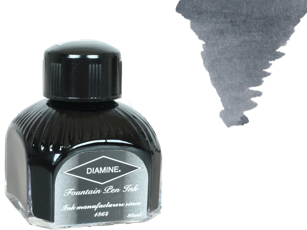 Bouteille d'encre Diamine, 80 ml, gris, bouteille en cristal italien