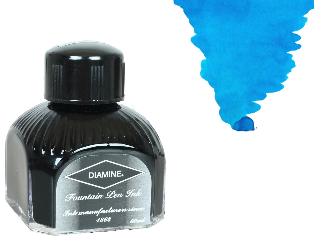 Bouteille d'encre Diamine, 80 ml, Havasu Turquoise, bouteille en cristal italien