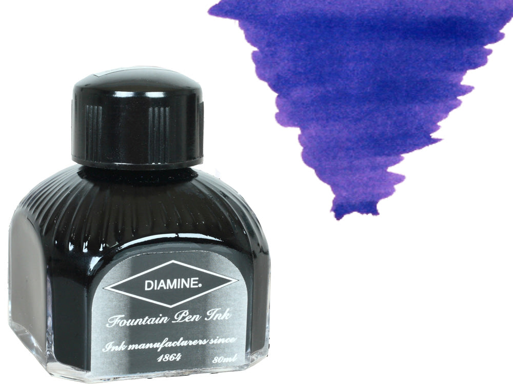 Bouteille d'encre Diamine, 80 ml, bleu impérial, bouteille en cristal italien