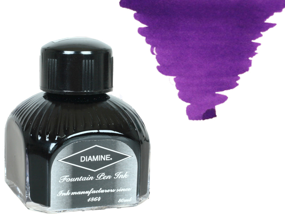 Bouteille d'encre Diamine, 80 ml, violet impérial, bouteille en cristal italien