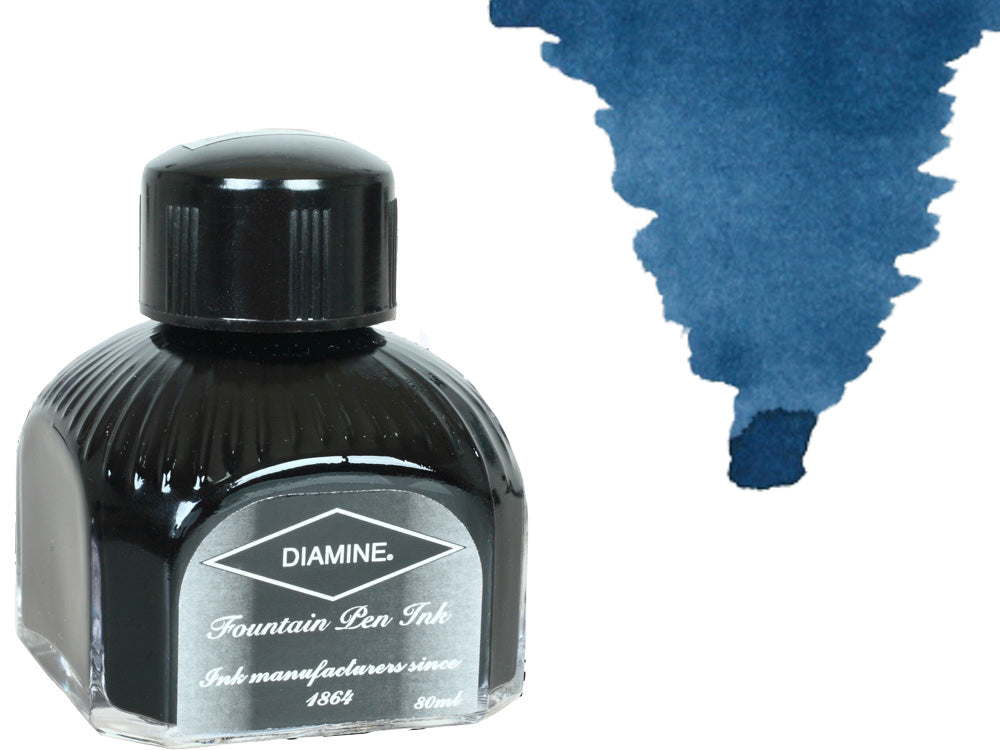 Bouteille d'encre Diamine, 80 ml, indigo, bouteille en cristal italien