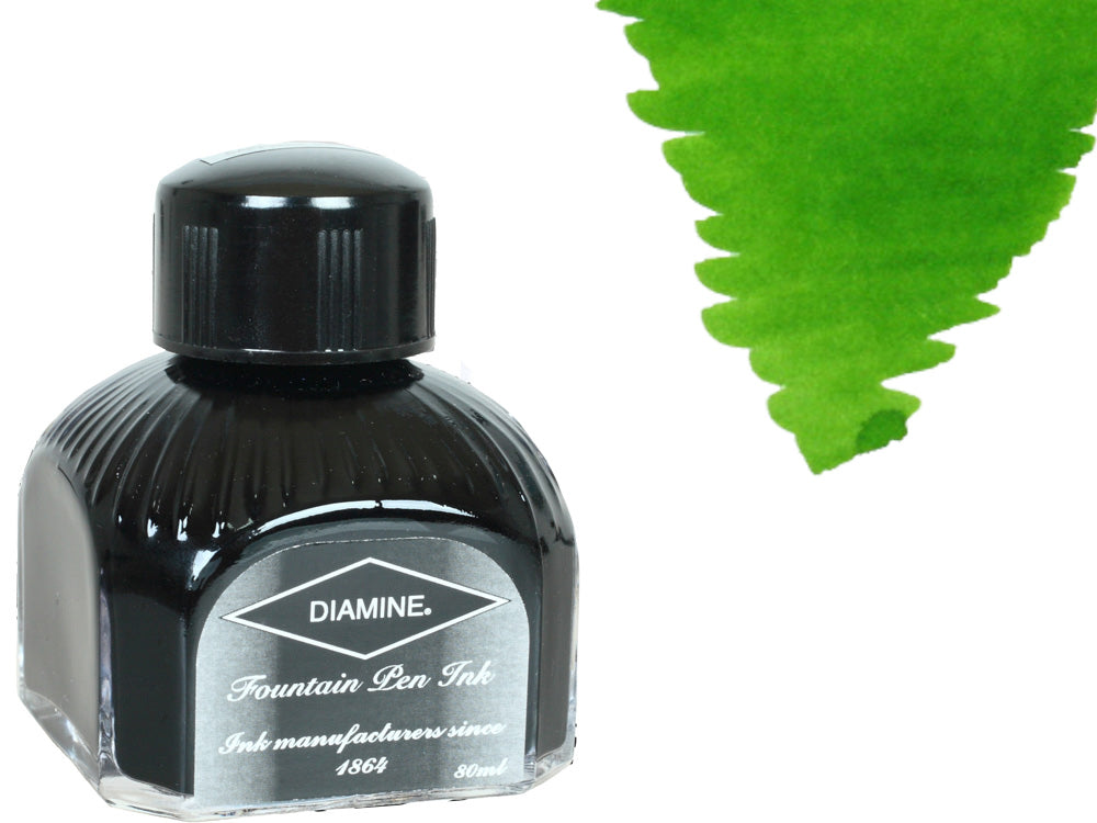 Bouteille d'encre Diamine, 80 ml, vert Kelly, bouteille en cristal italien