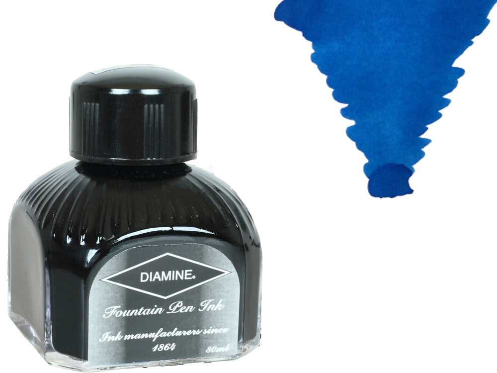 Bouteille d'encre Diamine, 80 ml, Kensington Blue, bouteille en cristal italien