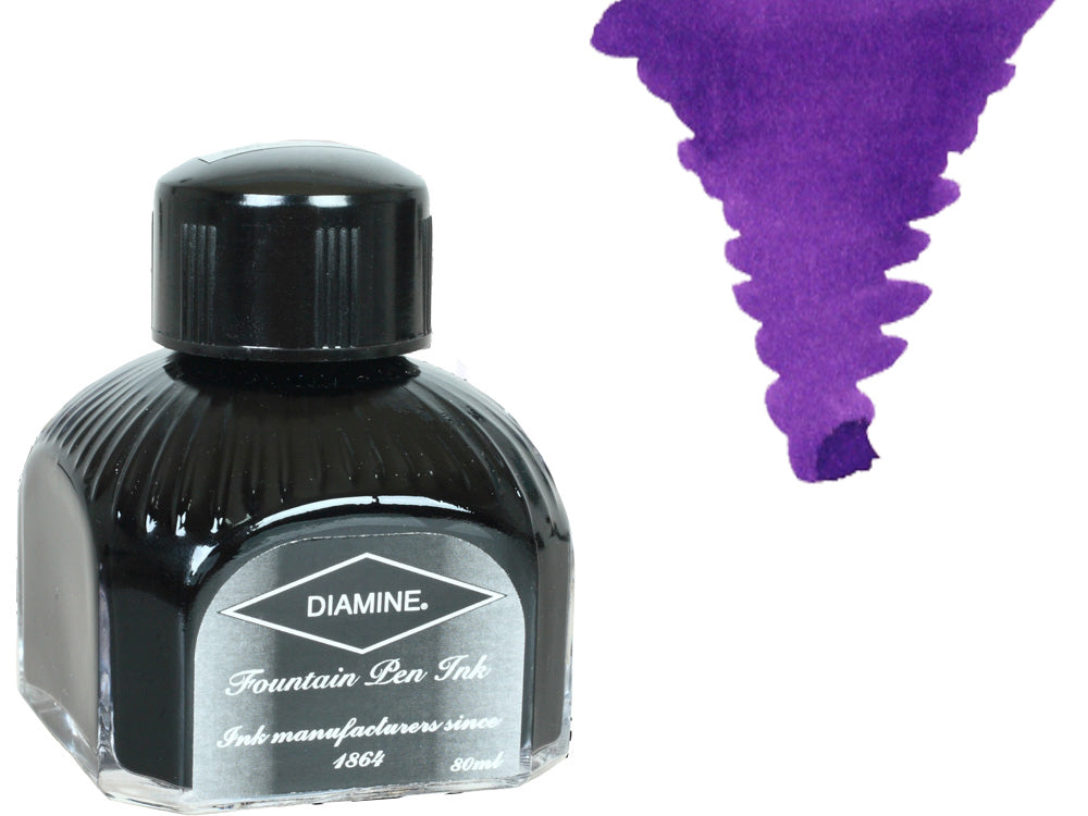 Bouteille d'encre Diamine, 80 ml, lavande, bouteille en cristal italien