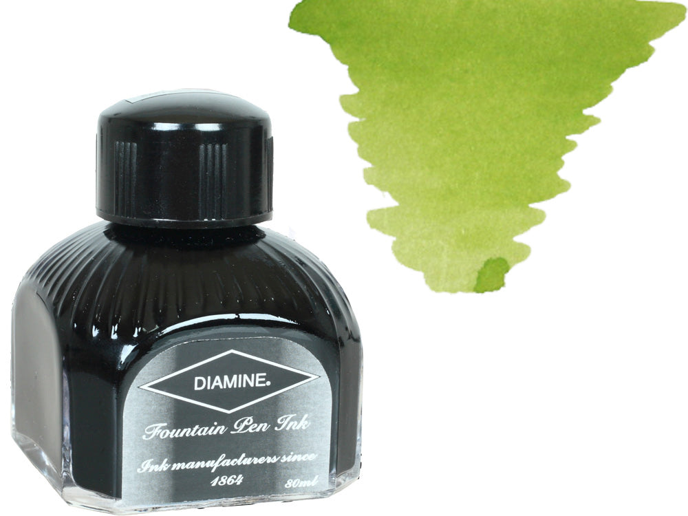 Bouteille d'encre Diamine, 80 ml, vert printemps, bouteille en cristal italien