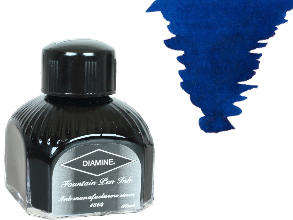 Bouteille d'encre Diamine, 80 ml, Majestic Blue, bouteille en cristal italien