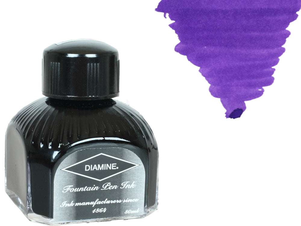 Bouteille d'encre Diamine, 80 ml, Majestic Purple, bouteille en cristal italien