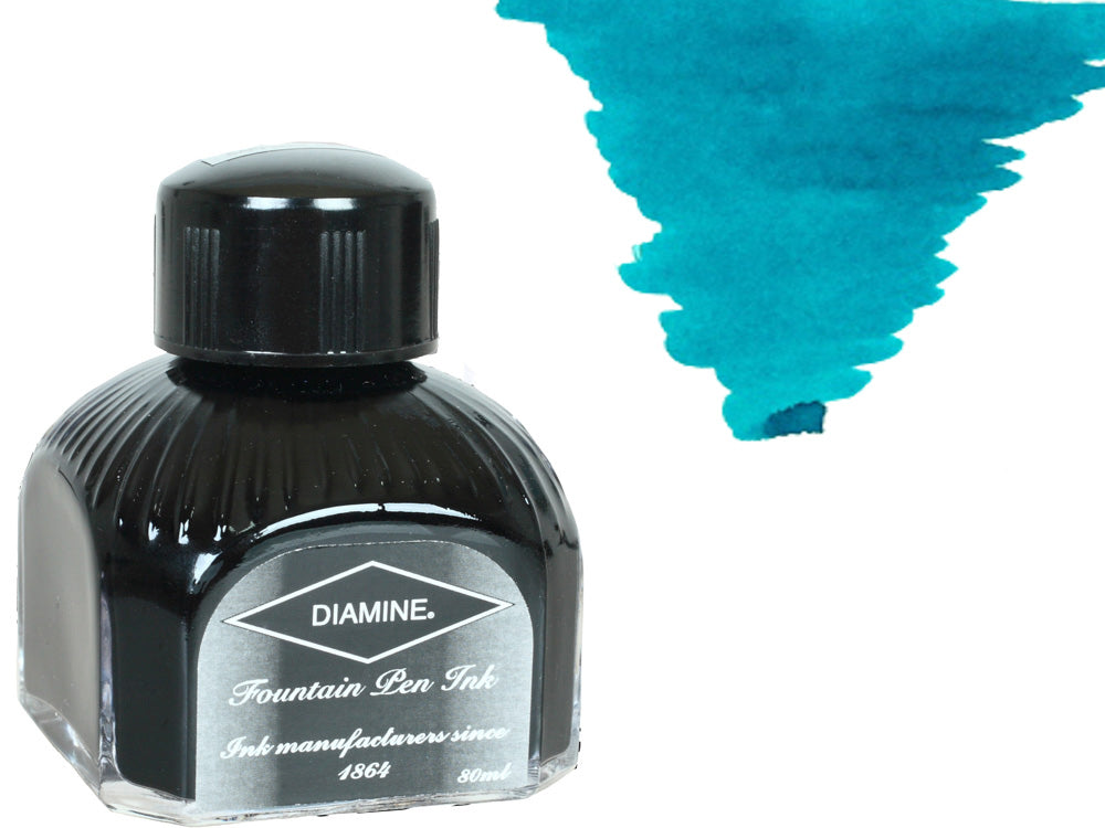 Bouteille d'encre Diamine, 80 ml, marine, bouteille en cristal italien