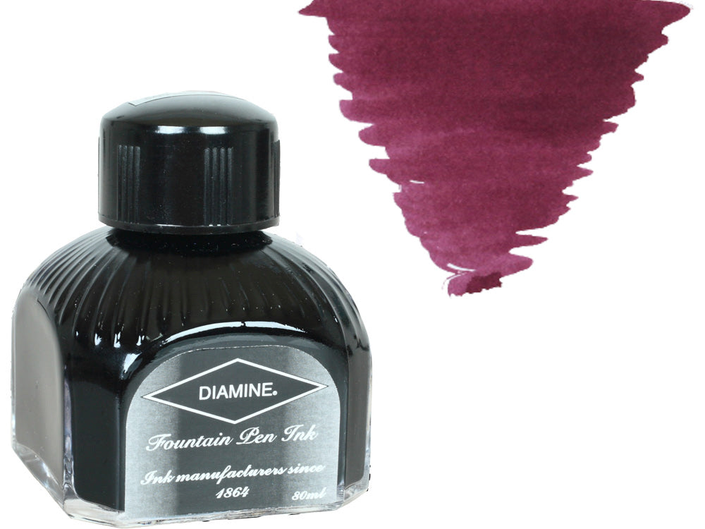 Bouteille d'encre Diamine, 80 ml, Merlot, bouteille en cristal italien