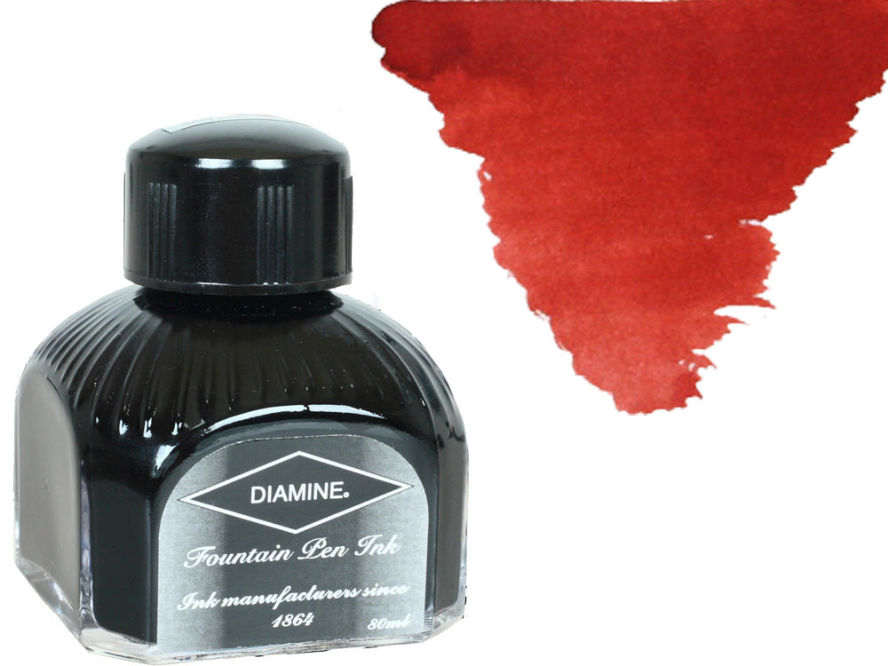 Bouteille d'encre Diamine, 80 ml, rouge Monaco, bouteille en cristal italien