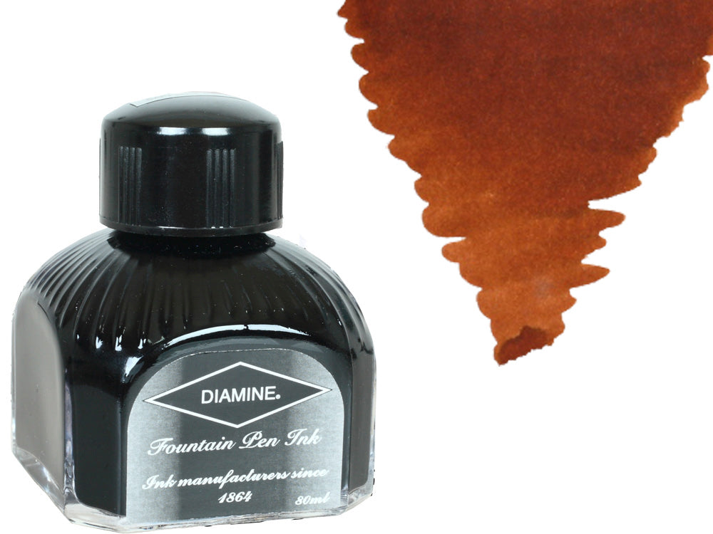 Bouteille d'encre Diamine, 80 ml, ocre, bouteille en cristal italien