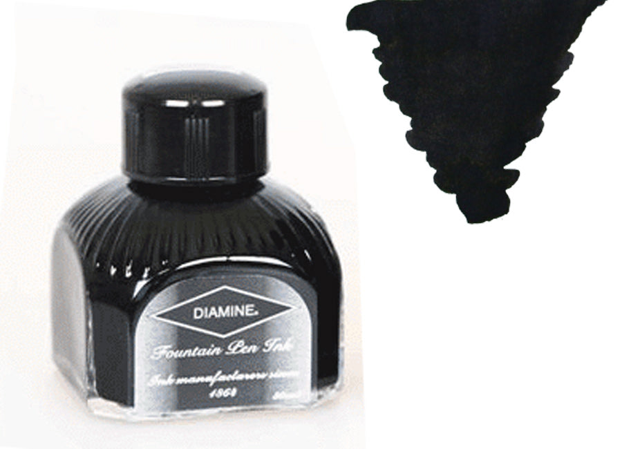 Bouteille d'encre Diamine, 80 ml, noir onyx, bouteille en cristal italien