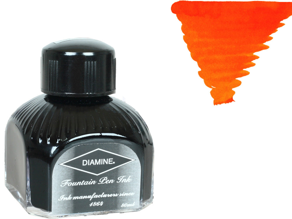 Bouteille d'encre Diamine, 80 ml, orange, bouteille en cristal italien