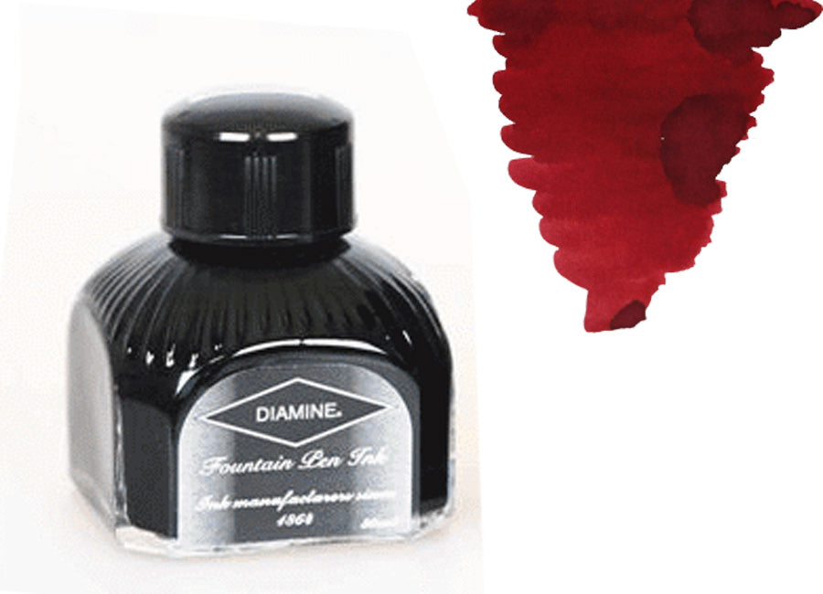 Bouteille d'encre Diamine, 80 ml, Oxblood, bouteille en cristal italien