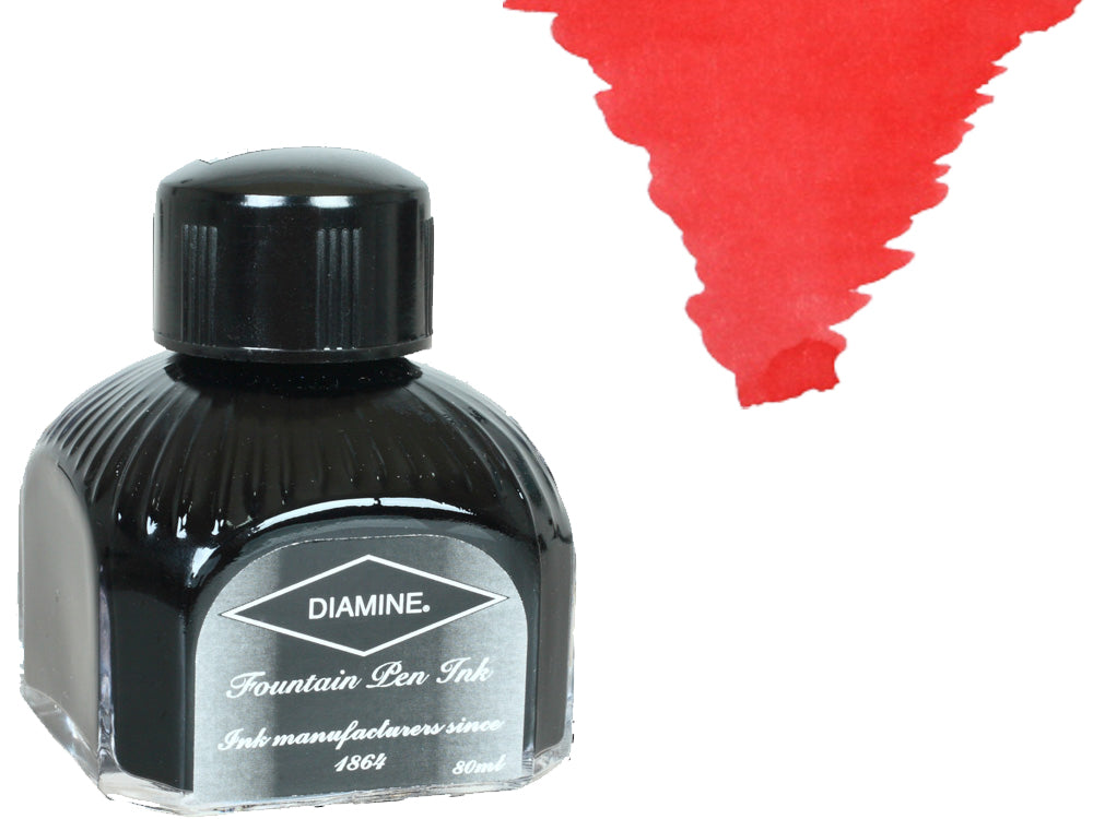 Bouteille d'encre Diamine, 80 ml, rouge passion, bouteille en cristal italien