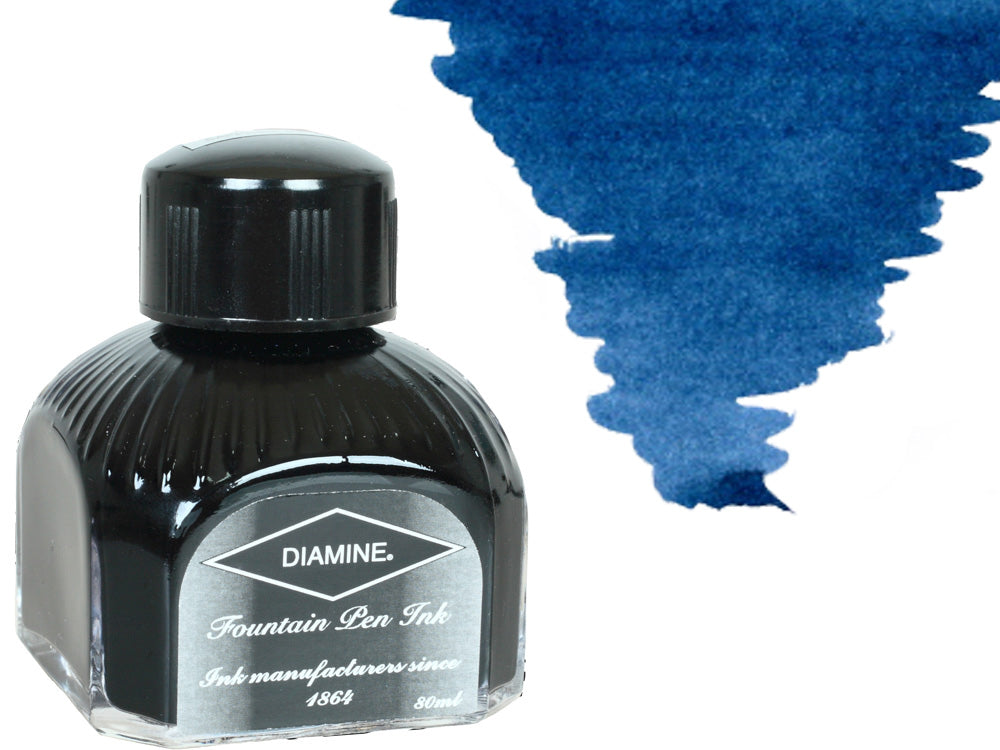 Bouteille d'encre Diamine, 80 ml, bleu de Prusse, bouteille en cristal italien