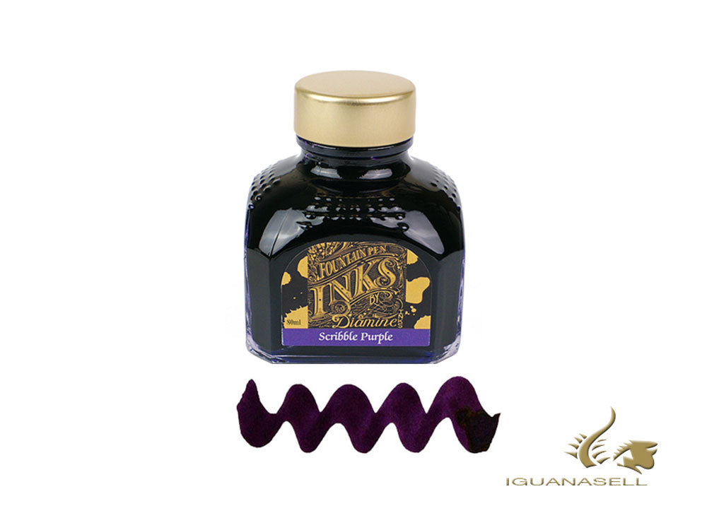 Bouteille d'encre Diamine, 80 ml, violet, bouteille en cristal italien