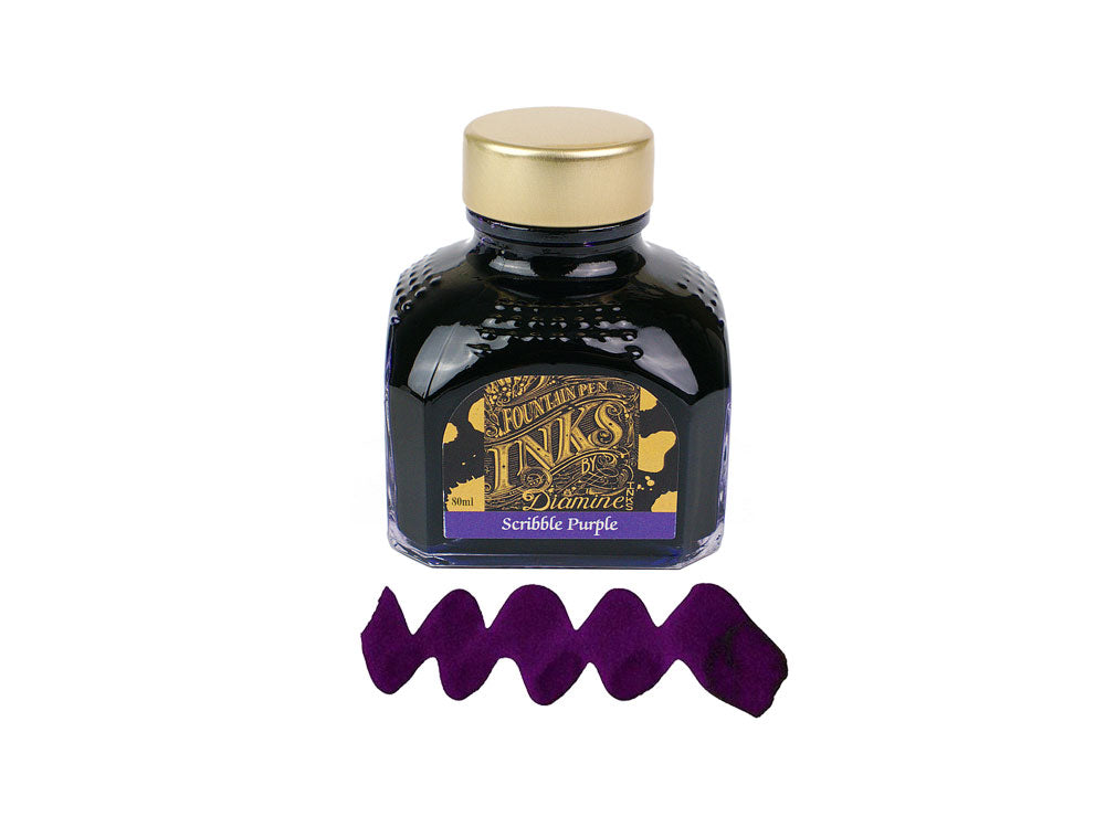 Bouteille d'encre Diamine, 80 ml, violet, bouteille en cristal italien