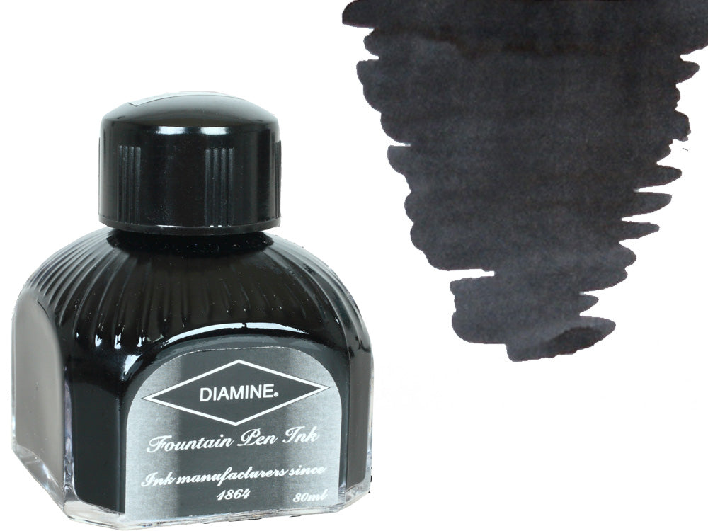 Bouteille d'encre Diamine, 80 ml, Quartz noir, cristal italien