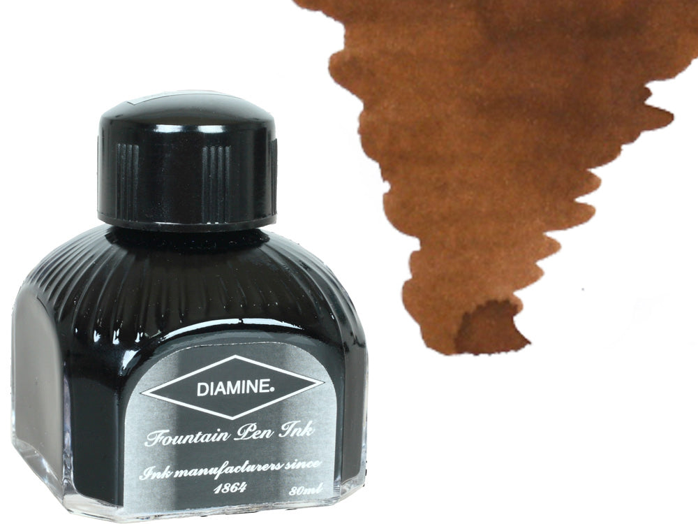 Bouteille d'encre Diamine, 80 ml, Terre de Sienne brute, bouteille en cristal italien