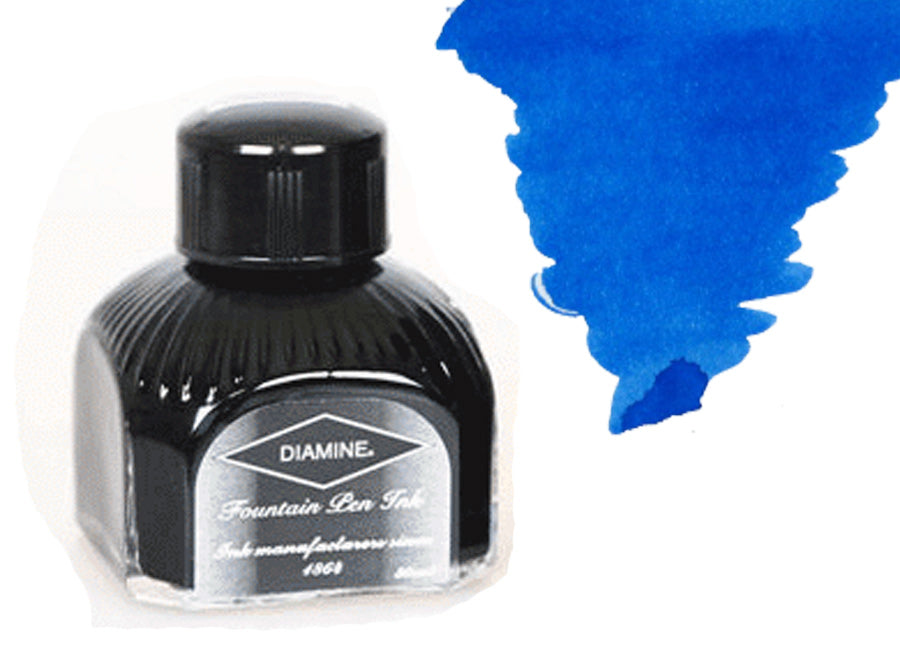 Bouteille d'encre Diamine, 80 ml, bleu royal, bouteille en cristal italien